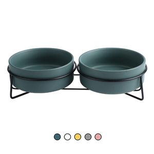 Feeding Pet Cat Dog Double Ceramic Bowl Feeding For Puppy Cat Dogs Eating Feeder Water Dispenser With Raised Stand Supply Product #P007