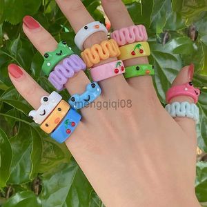 Bandringar 2021 Akrylgrod Ring Harts For Women Girls Cute Animal Aesthetic Jewelry Friendship Greative Party Travel Presents Y23