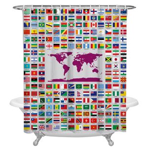 Gardiner Pacific World Map Flag Geometric Print duschgardiner Polyester Tyg Hem Badruminredning stor vattentät duschgardin