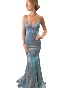 Robe De Soiree Mermaid Sequins Evening Dress Long Vestidos De Fiesta Backless V-Neck Suknie Wieczorowe