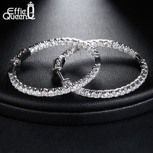 Hoop Huggie Effie Queen Women Big Round Hoop Earrings Luxury Cubic Zircon Vintage Circle Loop Earring Silver Color Jewelry DE137 230428