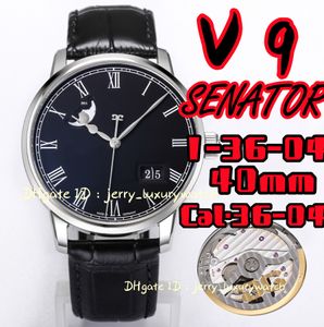 V9 1-36-04 SENATOR Orologio da uomo di lusso Cal.36-04 Movimento meccanico, dimensioni 40 mm * 12 mm, funzione calendario a doppio salto, nero