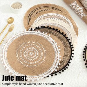 Mattor kuddar placemats handvävd jute retro bomull och linne dekorativa mattor kök tillbehör vas mattor ins enkla stil bordsbeläggare z0502