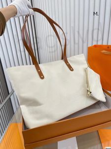 Lyxväska designer tote påse axelväskor 2 bit set stor duk shopping väska strandsäckar bomullskvinnor handväska läder trim handtag axlar handväska duffle påse