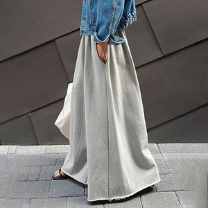 S KREKTY YEZZI Solidne moda luźne bawełniane spodnie szerokie nogi spodni swobodna praca Palazzo żeńska rzepa dla kobiet 230503