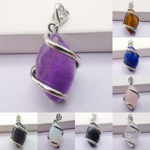 Pendant Necklaces Tigereye Purple Rose Clear Crystal Lapis Opal Blue Sandstone Stone Bead GEM Horse Eye Jewelry For Gift