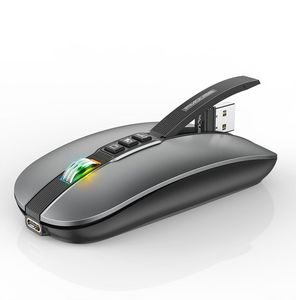 Wireless Bluetooth Mouse USB 2.4G Dual Mode 2400DPI Noiseless Mute Mouse Type-C laddning kompatibel för PC-bärbara datorer