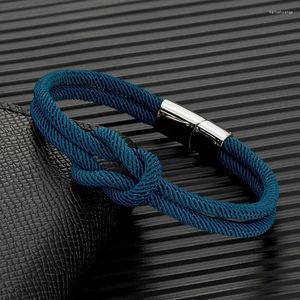 Charm Bracelets MKENDN Men Nautical Double Strand Square Knot Bondage Women Rope Jewelry With 316L Magnet