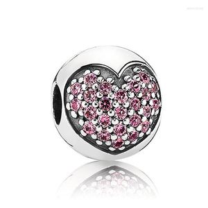 Pärlor S925 Silver Bead Charm Pave Crystal Love Heart Clip Lock Stopper för kvinnor Armband DIY -smycken
