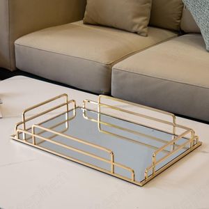 Tools Golden Stroke Glass Mirror Rolling Tray Nordic Large Rectangle Tea Cup Wine Set Coffee Table Trays Decorative Home Decoration