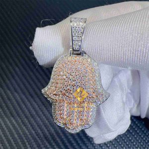 Iced Out Shining Jewelry Hip Hop Anhänger 925 Silber zweifarbig Weißgold Rose Vvs1 Moissanit Diamant Hamsa Anhänger