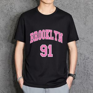 メンズTシャツブルックリン91ピンクストリートレターメンズTシャツファッション品質Tシャツオールマッチコットン短袖ハラジュクソフトメンズ