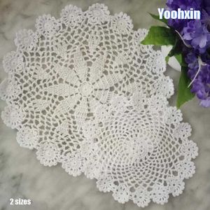 Mats Pads Hot Lace Round Cotton Dining Table Place Mat Pad Cloth Crochet Placemat Cup Mug Wedding Tea Coaster Handmade Drink Doily Kitchen Z0502