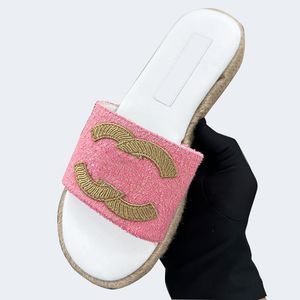 Designer kvinnors glid på tofflor tweed sandaler lammskinn deser hampa rep platt klackar glider klassiska rosa flickor retro svarta mulor med dammpåse utomhus strandsko