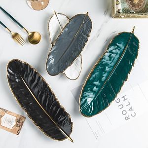 Organization Nordic style Phnom Penh Feather Dinner Plate Ceramic Small Jewelry Storage Tray Creative Leaf Plate Kitchen Accessories