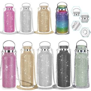 Butelki z wodą 350 ml500 ml750ml wielokrotnego użytku Bling Diamond Thermos Przenośny brokat butelka ze stali nierdzewnej kolba termiczna 230428