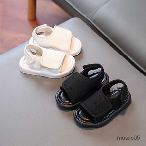 Baby Canvas Simple Style Solid Black Beige Designer Sandals for Girls Boys Skin-friendlt Cloth Shoes Kids G03024