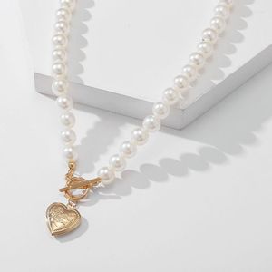 Hänge halsband lyx simulerade pärlhjärta för kvinnor kvinnliga stora pärlor tjock kedja choker halsband bohemiska smycken gåvor