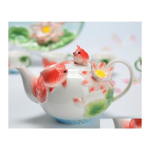 Altri bicchieri Teiera di pesce in ceramica con manico Jingdezhen Porcellana smaltata Ristorante Drop Delivery Casa Giardino Cucina Sala da pranzo Bar Dhtgt