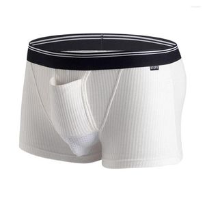 Underpants Sexy Mens Ribbed Striped Boxer Briefs U Convex Pouch Male Shorts Trunk Breathable Panties Soft Underwear