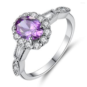 Wedding Rings R552 Korean Style Cubic Zirconia Amethyst For Women Silver Plated Zircon Jewelry Valentines Day Gift Girlfriend