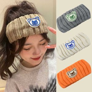 Headbands Cartoon Bear Knitted Hairbands Winter Warm Wide Headband For Women Knitting Elastic Hair Band Sports Turban Hair Accessories J230502