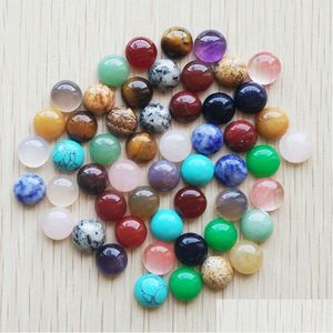 Stone 10Mm Mix Natural Flat Base Round Cabochon Pink Cystal Loose Beads For Necklace Earrings Jewelry Clothes Accessories Making Dro Dhvou