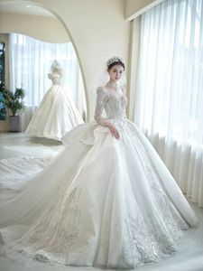 2023 Plus Size Hochzeitskleid Arabisch Aso Ebi Luxuriöse Perlenkristalle Brautkleider Stehkragen Meerjungfrau Brautkleider Sheer Neck Brautkleider Plus Size Brautkleid