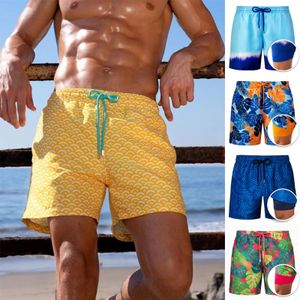 Hosen heiße Doppelschicht Strandhose Die Wassertoils liefern elastische Kordelzug Taille High Dehny Stoff Männer Schwimmshorts Nov99