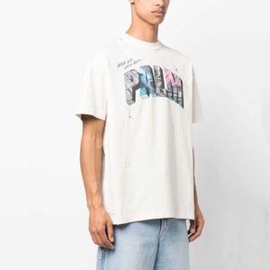 Designer Fashion Clothing Pa Tees Tshirts Colorful Letter Print Distressed Round Neck Short T-shirt Angels Mens Womens Loose Pa Streetwear Tops