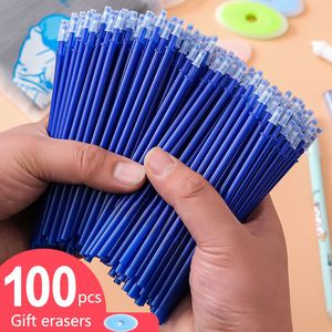 Bollpoint pennor 100 PCSlot Erasable Gel Pen Penfyllningar Blue 05 mm Ink Rod Washable Handtag Skrivtillbehör Stationer för 230503