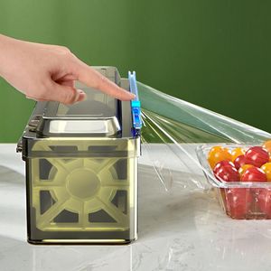 Organisation Folie Frischhaltefolie Wrap Dispenser Lebensmittel Wrap Dispenser Cutter Kunststoff Sharp Cutter Staubdichte Aufbewahrungsbox Küche Werkzeug Zubehör