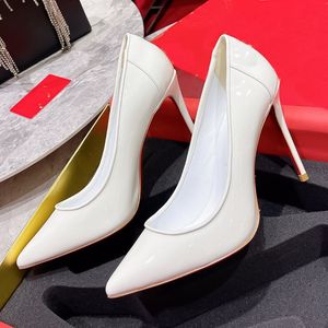 Weiße Stiletto-Damenschuhe aus Lackleder, glitzernd, sexy High Heels, neue Luxus-Designer-Pendlerschuhe mit Blumenmuster, Hochzeits-Party-Schuhe, Größen 35–43 + Box