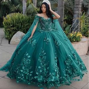 Dunkelgrüne Quinceanera-Kleider aus Tüll Ballkleid-Abschlussball-Abend-Geburtstagsfeier-Kleid mit Schnürung Abschlusskleid vestidos de quinceanera