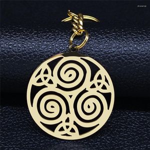 Keychains Witchcraft Vortex Stainless Steel Key Chain Viking Triskelion Celtic Knot Spiral Triskele Keyring Jewelry Llaveros Para Hombre