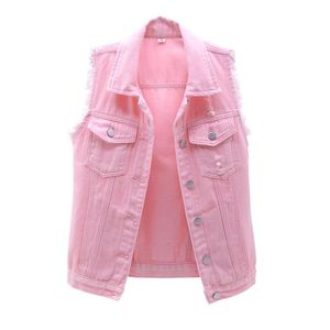 Västar Autumn Women Denim Vest Sleeveless Waistcoat Students Casual Tops Jeans Jackor Rödrosa lila gul Blue White KW03