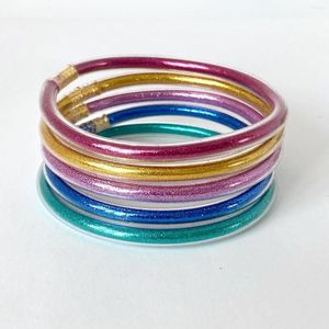 Bangle High Quality 5pcs/set Bowknot Glitter Filled Silicone Jelly Bracelet Lightweight Buddha Girl Bracelets For Women Girls