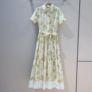 Damklänningar fanshion varumärke våren och sommarblommor tryckt kort ärmskjorta klänning