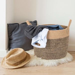 Organization Large Laundry Baskets Woven Storage Bags with Handles Natural Jute Picnic Basket Toy Towels Blanket Home Decor Gift Foldable