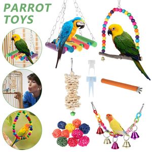 Oyuncaklar 17 PCS/SET Papaz Kuşları Oyuncak Parrot Swing Oyuncak Asma Çan Merdivenleri Tırmanma Çiğneme Oyuncak Eğitim Pet Aracı Kuş Aksesuarları