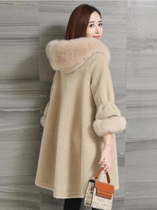 Pele cxfs 2022 nova gola de pele de raposa natural com capuz casaco de pele real jaqueta de inverno feminino longo grosso quente malha moda outerwear streetwear