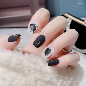 Nail Gel Fake Stickers Long Flat Head Black And White Gold Foil Blooming Art Finished Detachable Pieces