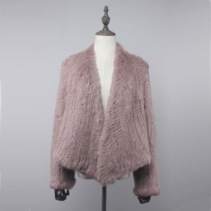 Shirts Real Rabbit Fur Knit Cardigan Coat Jacket Natural Handmade Irregular Collar Overcoat Rabbit Fur Knitted Outerwear Vest