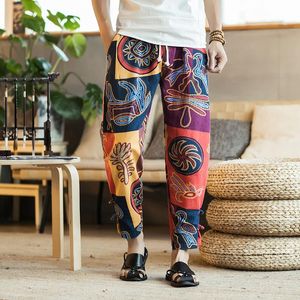 Pants Ethnic Style Printed Ankle Length Cotton Casual Harem Pants Drawstring Loose Baggy Pants Lantern Pants Plus Size Men's Trousers