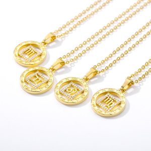 Pendant Necklaces Men's Women's 12 Horoscope Zodiac Sign Gold Color Necklace Aries Leo Wholesale Drop Constellations Jewelry