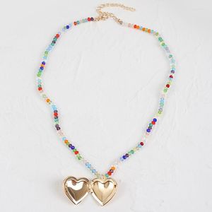 Chains 1PC Heart Shaped Friend Po Picture Frame Open Pendant For Necklace Colorful Bead Jewelry Couple Valentine's Day Gift Romantic