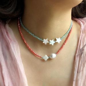 Pendant Necklaces Five-star Crystal Necklace For Female With Rice Beads Handmade Beaded Clavicle Chain Jewelry Wholesale