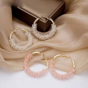Серьги обручи крупные розовые белые хрустальные бусы для женщин Корейские круглые роскошные стразы Элегантные свадебные украшения мода 2023