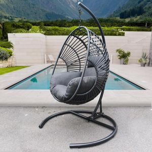 Camp Furniture Black Hammock Wicker Sleeping Swing Beach Outdoor Indoor Patio Garden Yard Pool Egg Chair Bedroom Living Room Water Fade