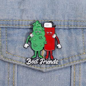 Beste Vrienden Emaille Pins Custom Tabak Blad Aansteker Broches Revers Badges Plant Sieraden Cadeau voor Partner Vrienden
